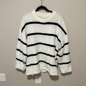 Andree Cream and Black Striped Crewneck Sweater